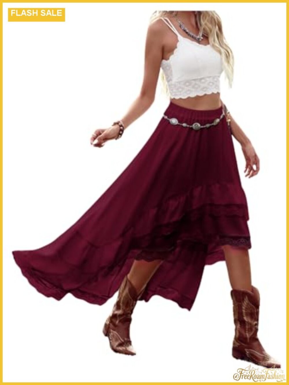Verdusa Women's Western Cowgirl Lace Flowy Skirt Country Concert